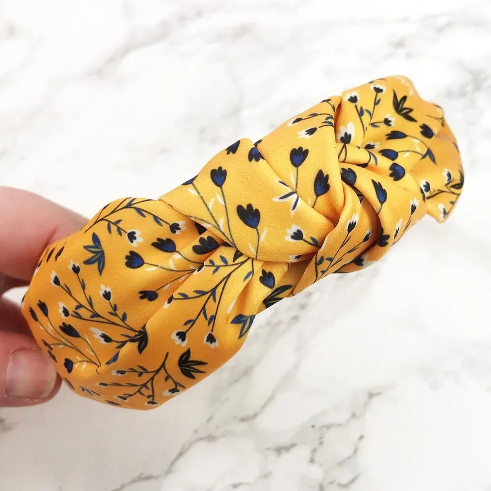 NWOT Headbands of Hope Blue & Yellow Knotted Satin Floral Headbands, Set of 2